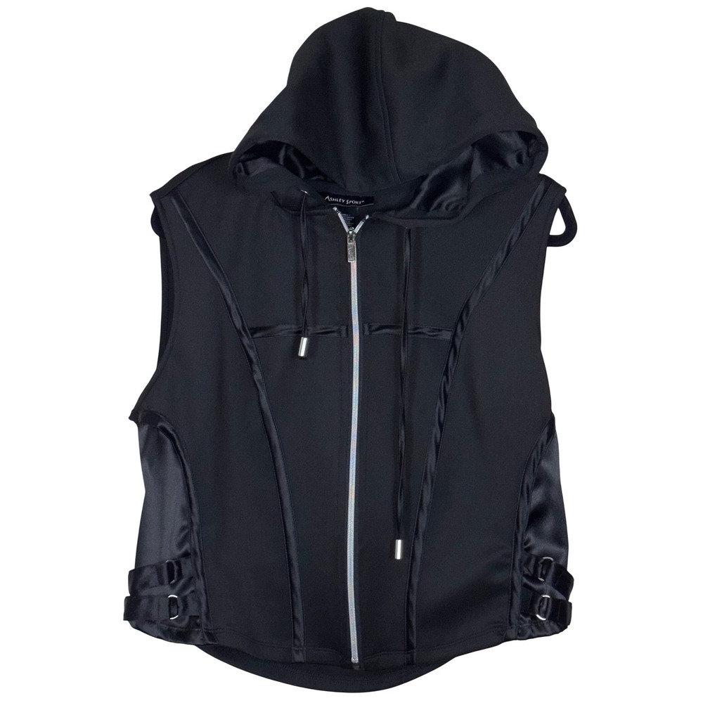 Ashley Stewart Sport Sleeveless Full Zip Satin‎ Trim Hoodie Size 14-16